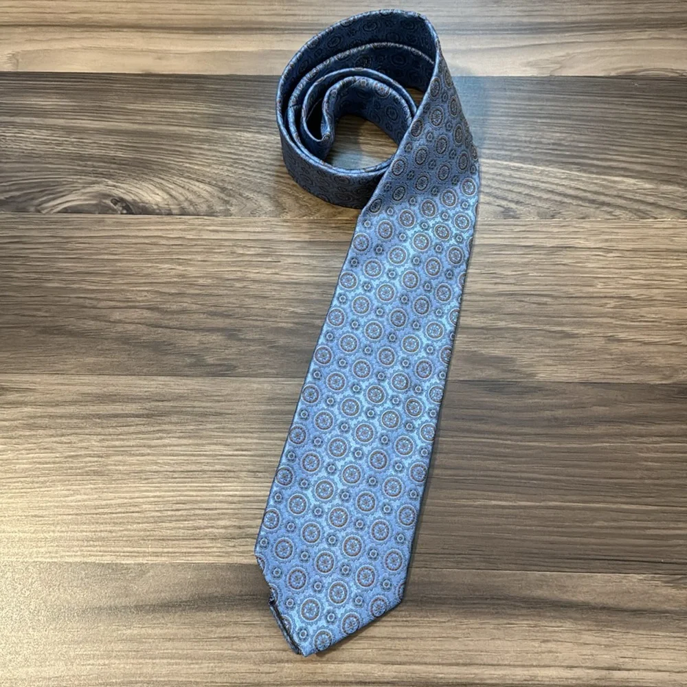Brooks Brothers Silk Ice Blue Brown Textured Geometric Tie NWT